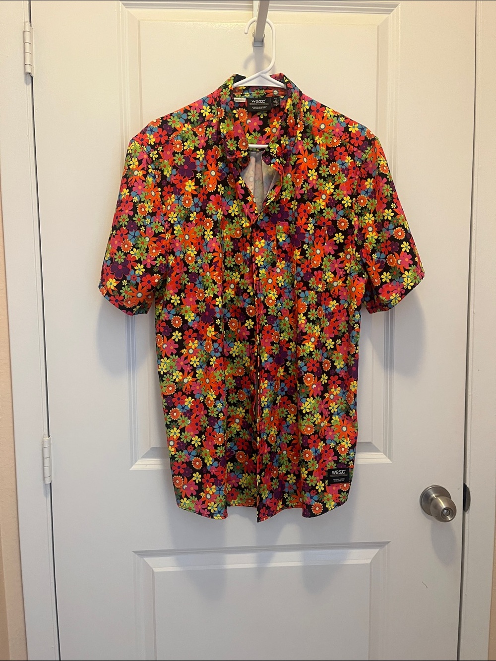 Wesc Short Sleeve Button-Down Floral Shirt - Black, Orange, Pink, Green, Yellow